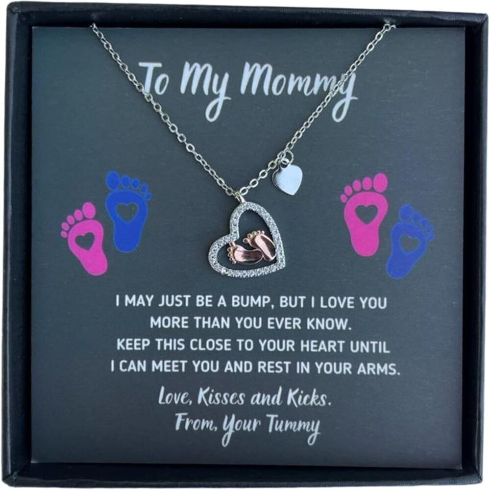 Baby Feet Necklace Sterling Silver Heart Mom Gift Kid Love for Pregnant Moms